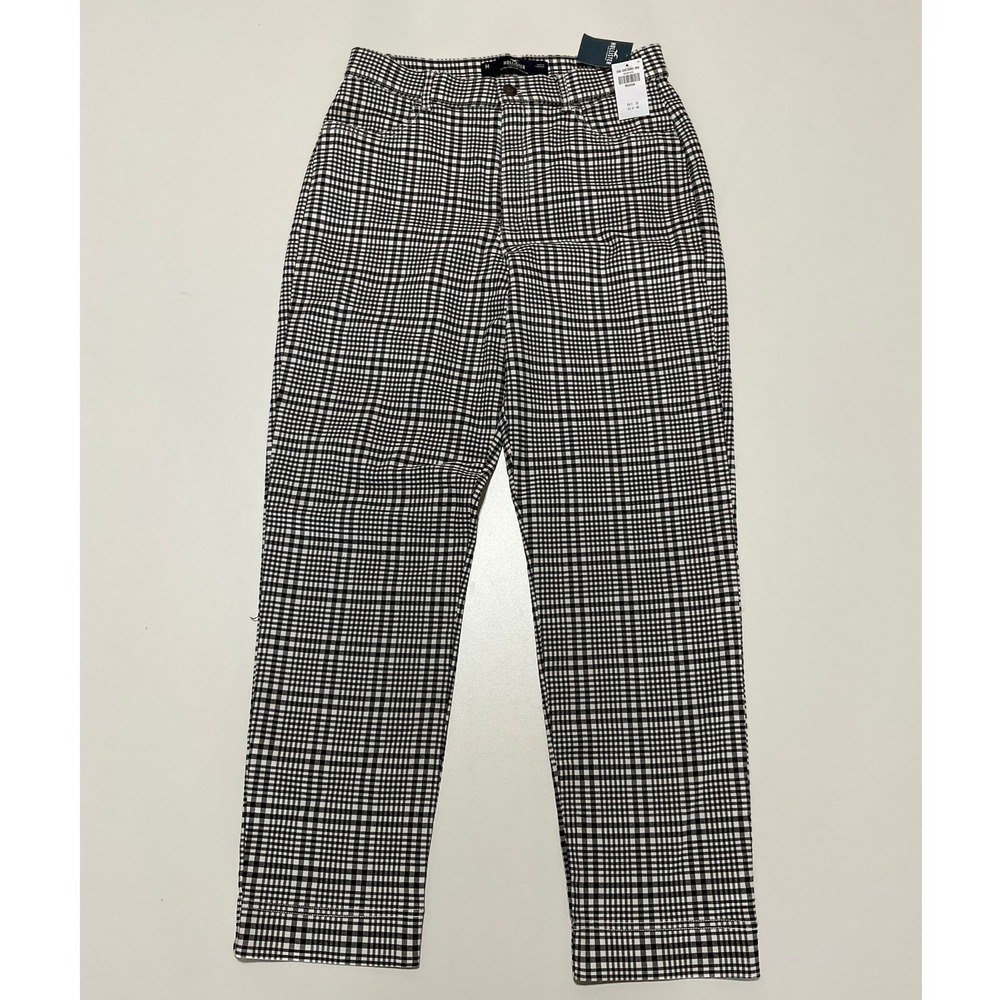 Hollister Womens Ultra High-Rise Mom Pant Black White Plaid Size Medium NWT